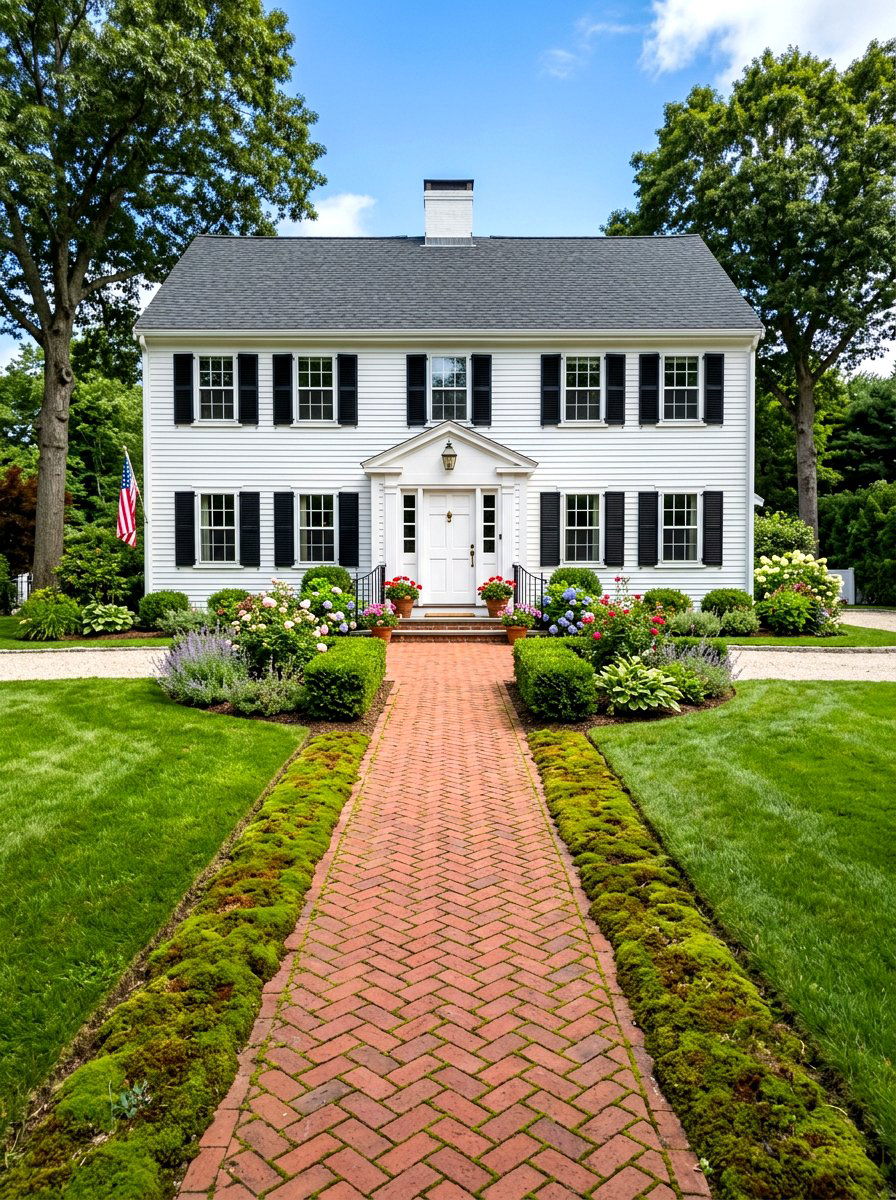 Brick walkway - 30 colonial front yard ideas