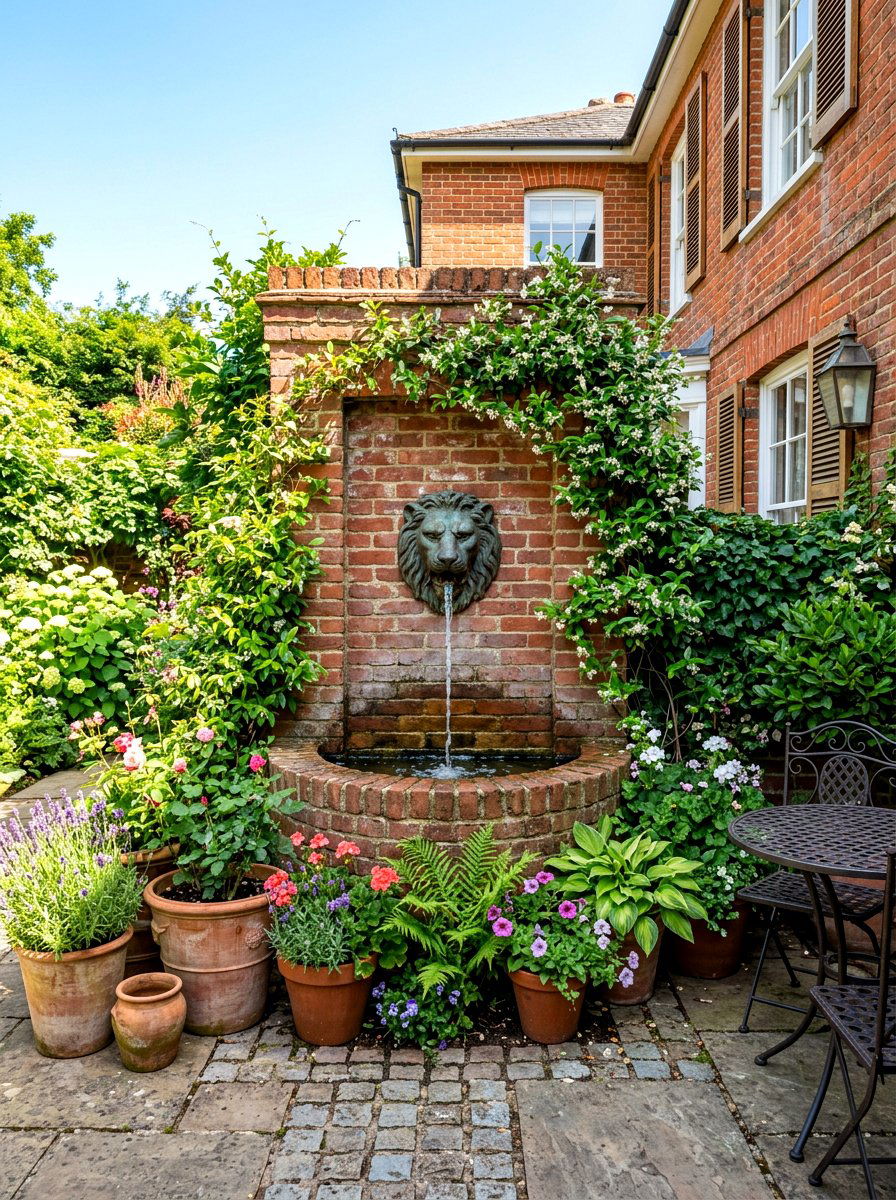 Brick wall fountain - 30 courtyard fountain ideas
