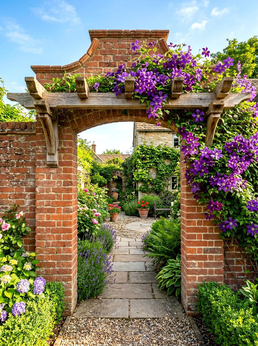 Brick wall garden arbor - 30 arbor entry exterior ideas