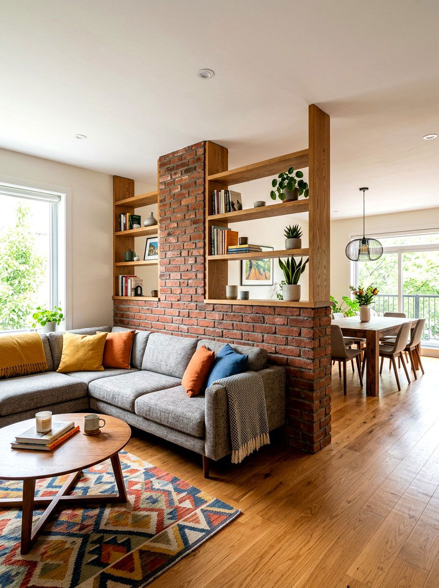 Brick wall partition living room - 30 exposed brick living room ideas