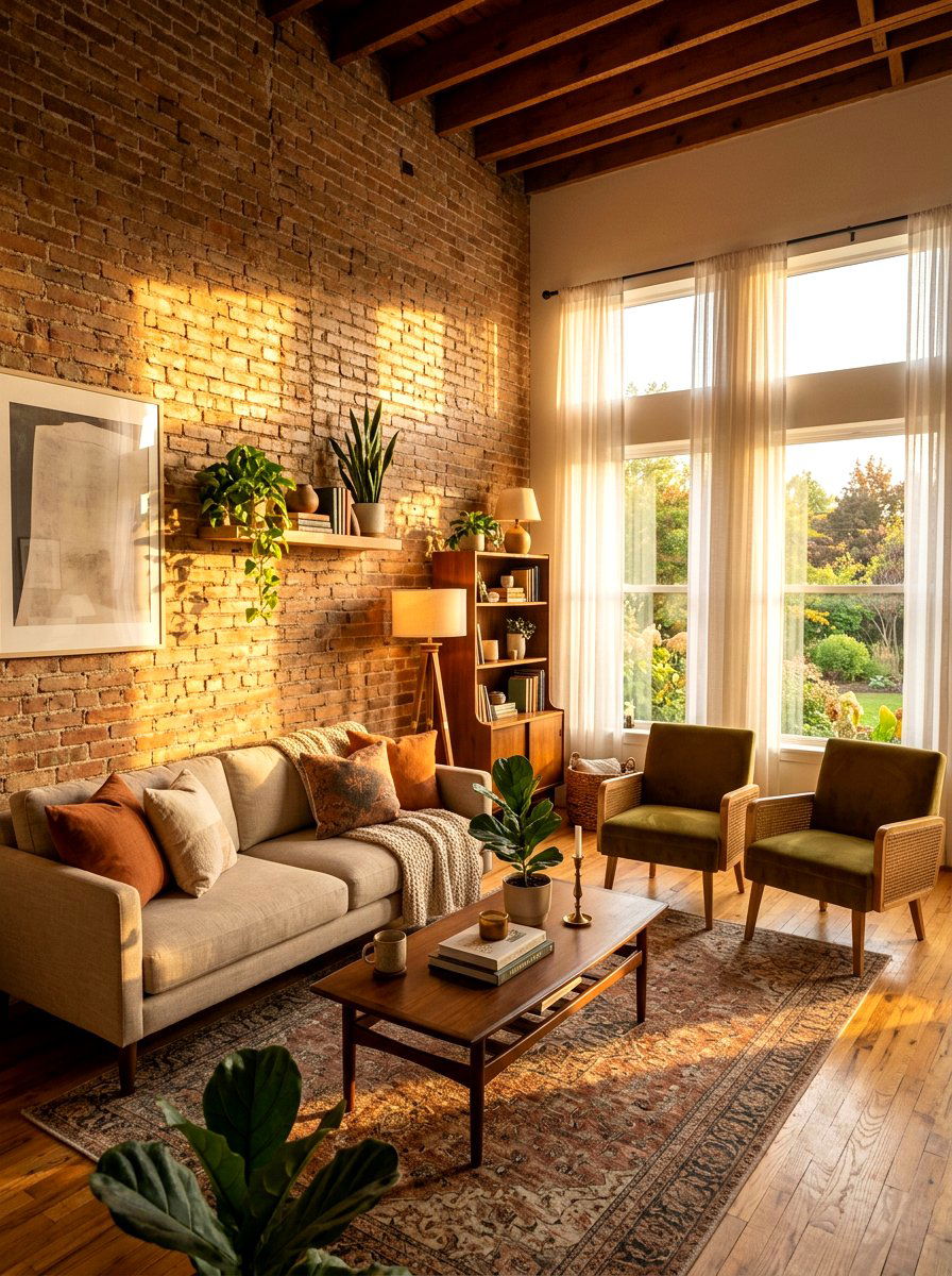 Brick wall with sunlight - 30 exposed brick living room ideas