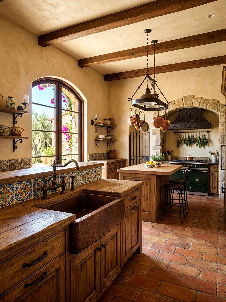 Bridge Faucet Mediterranean Style Terracotta Floors - 30 bridge faucet kitchen ideas