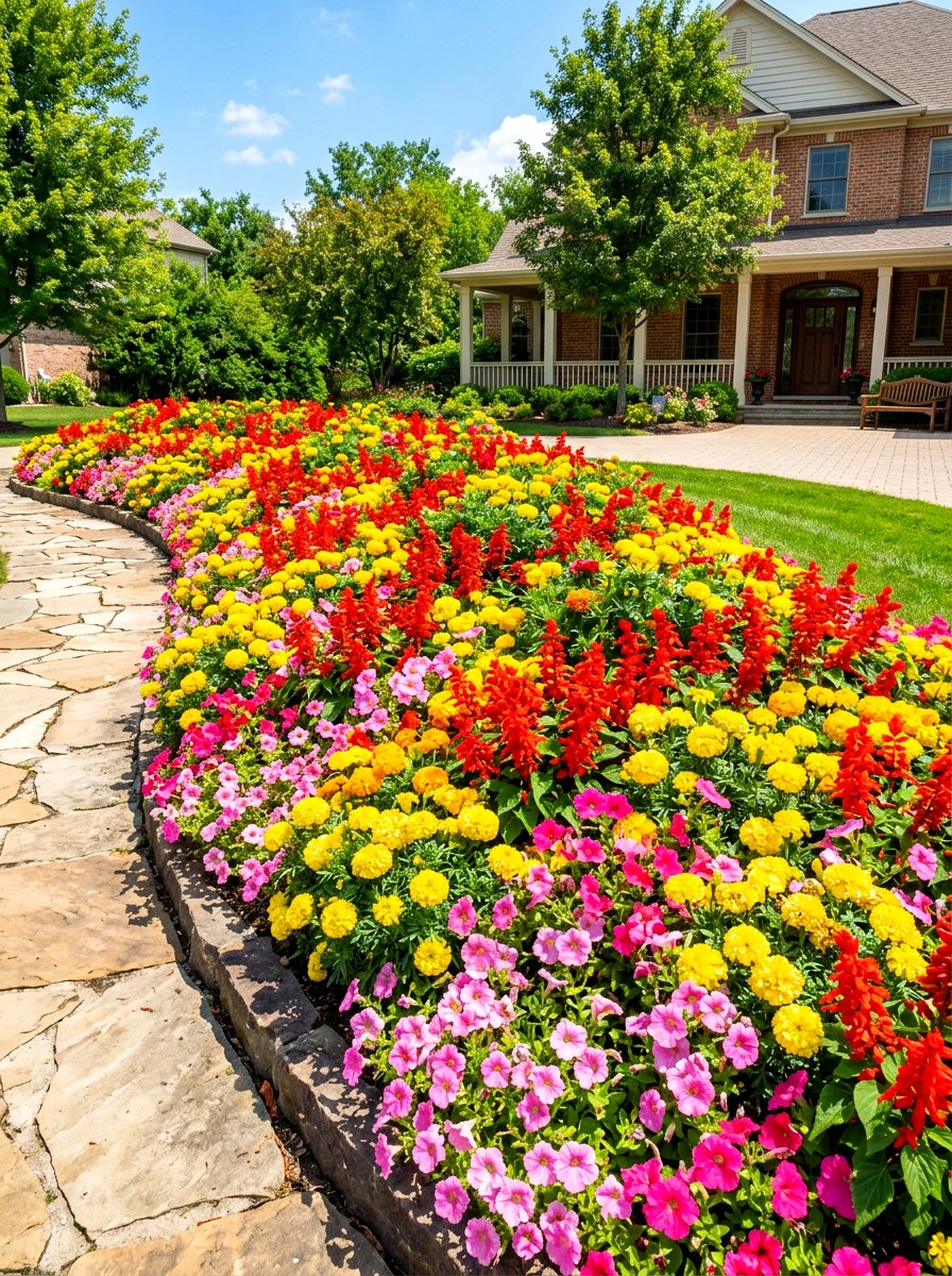 Bright Annual Flower Bed - 30 flower bed landscaping ideas
