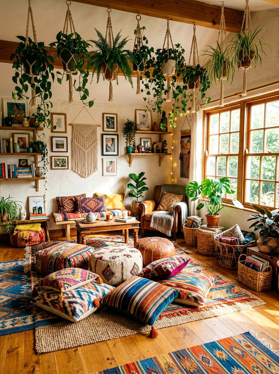 Bright Boho Den Seating - 30 den decorating ideas
