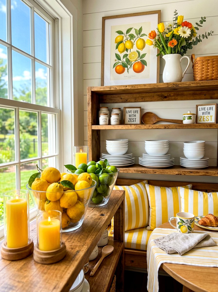 Bright Citrus Shelf - 30 seasonal shelf decor ideas