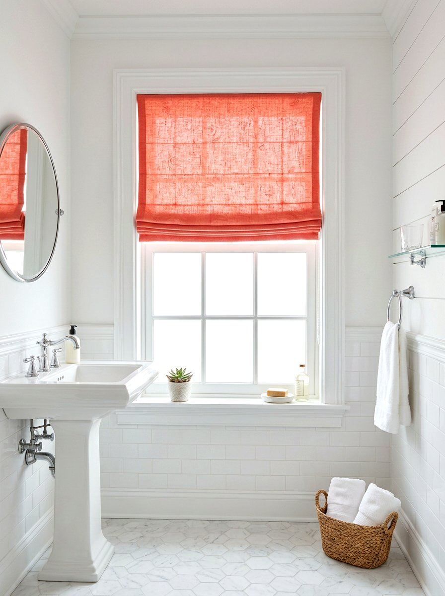 Bright Coral Bathroom Window Treatment - 30 coral bathroom decor ideas