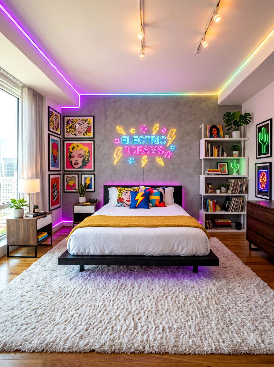 Bright Neon Eclectic Bedroom - 30 eclectic bedroom ideas