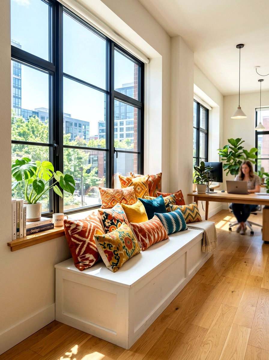 Bright Office Window Nook Throw Pillows - 30 office window seat ideas