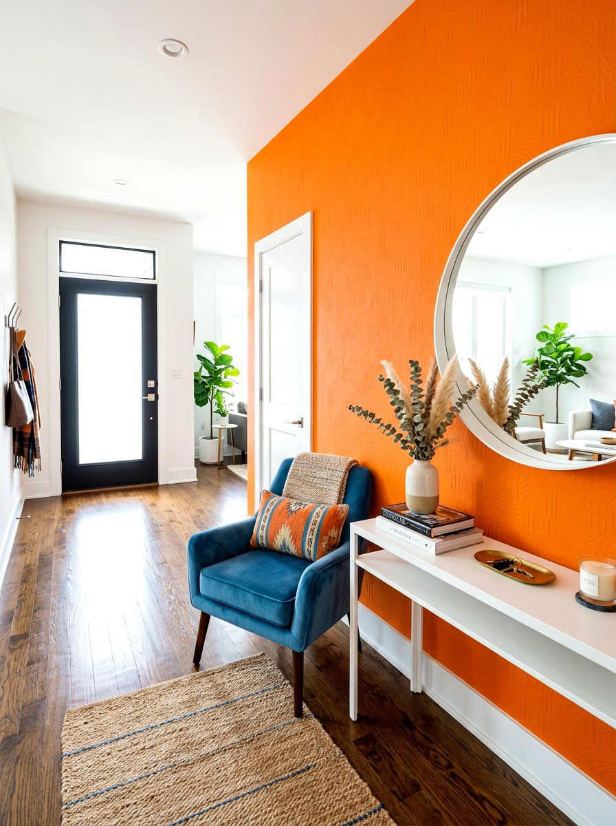 Bright Orange Entryway Wall - 30 dopamine entryway ideas