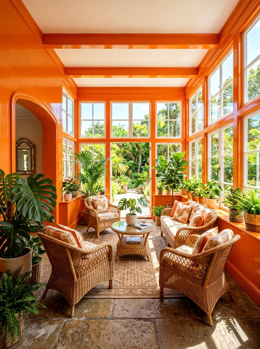 Bright Orange Gloss Sunroom - 30 lacquered room ideas