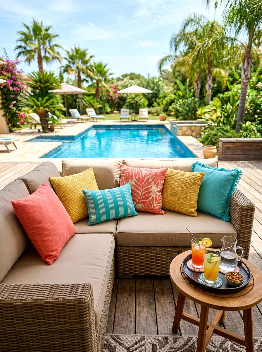 Bright Outdoor Throw Pillows - 30 summer patio hosting ideas
