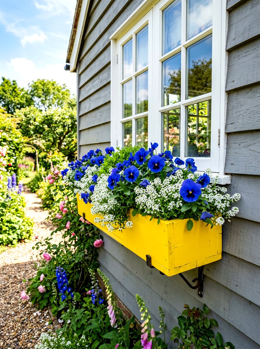 Bright Painted Flower Box - 30 exterior flower box ideas