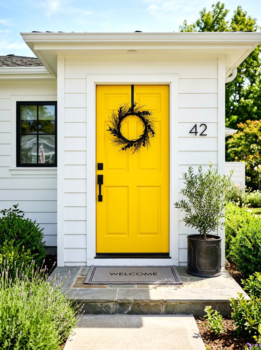 Bright Painted Front Door - 30 small front porch ideas