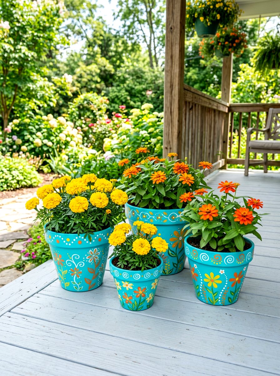 Bright Painted Front Porch Flower Pots - 30 front porch flower pot ideas