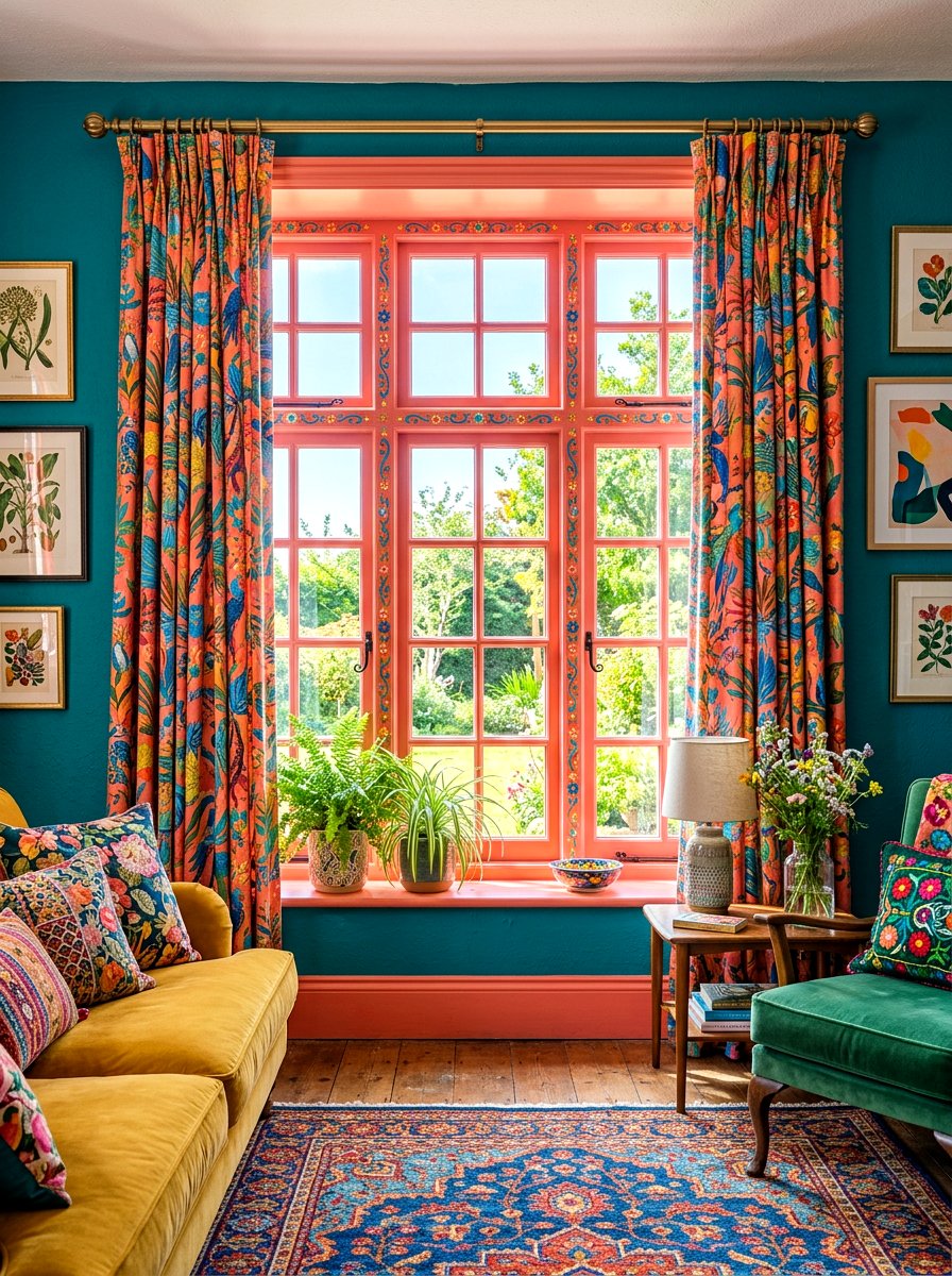 Bright Painted Window Trim - 30 playful maximalist living room ideas