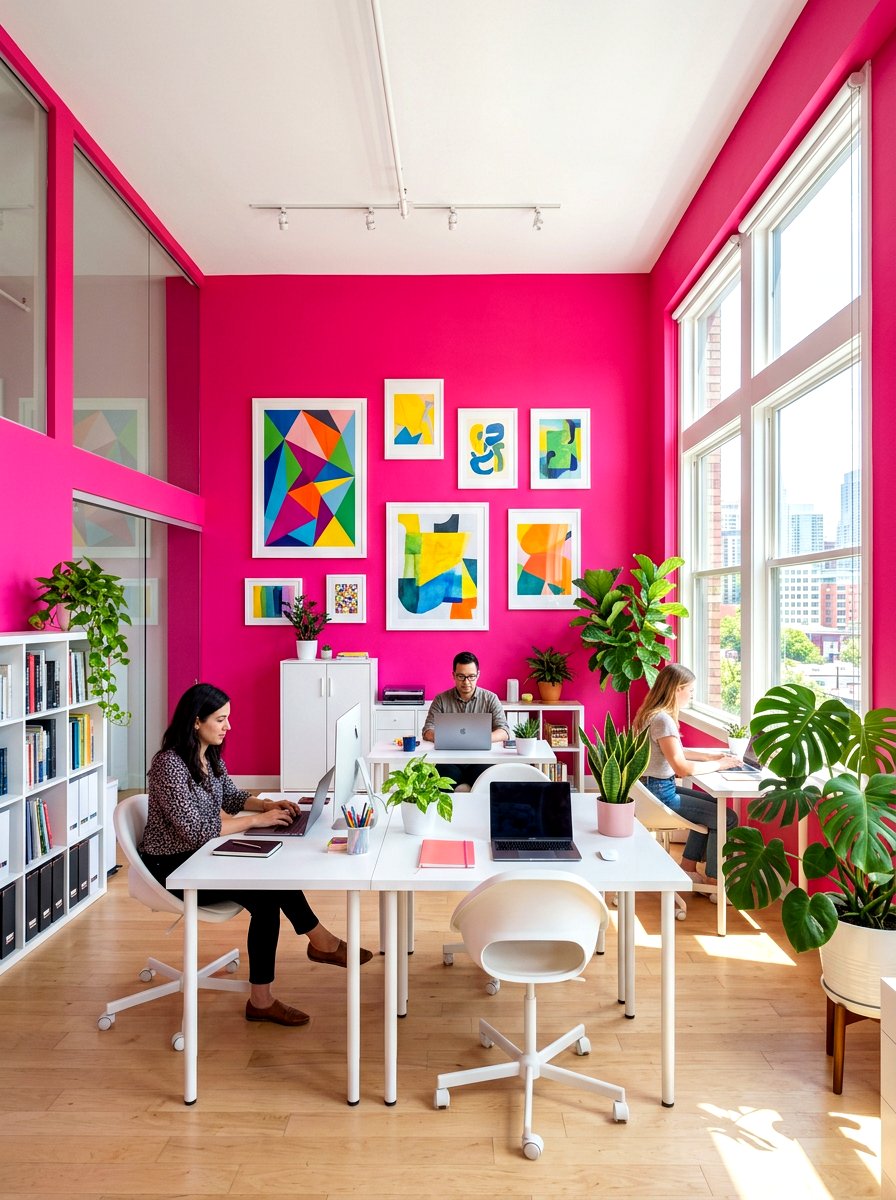 Bright Pink Walls - 30 maximalist office ideas
