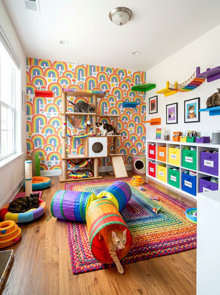 Bright Rainbow Pattern Wallpaper - 30 pet room wallpaper ideas