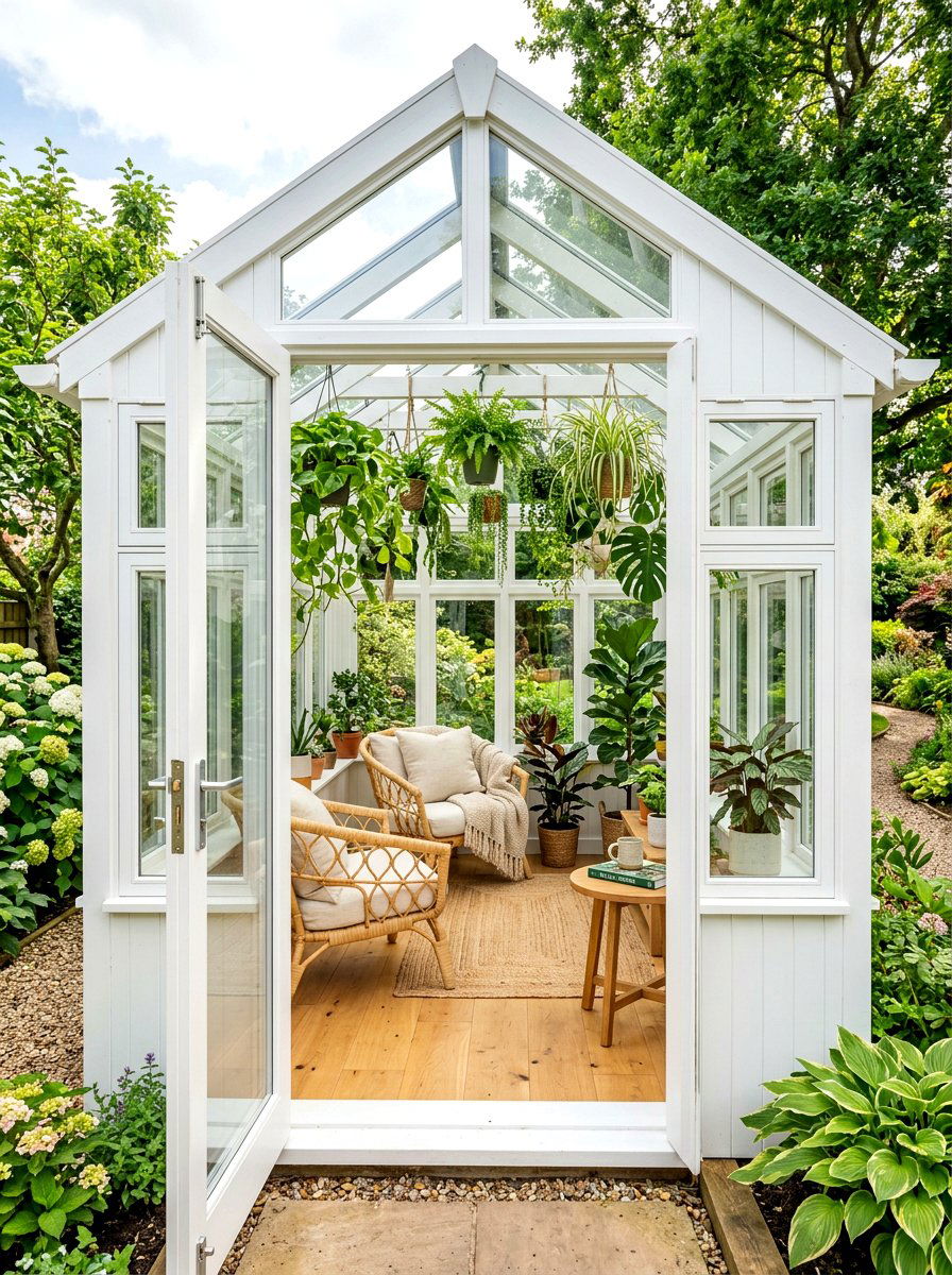 Bright Sunroom Shed - 30 backyard retreat shed ideas