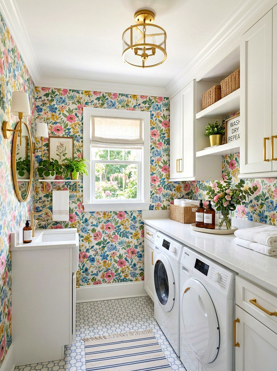 Bright Wallpaper Small Laundry - 30 narrow laundry room ideas