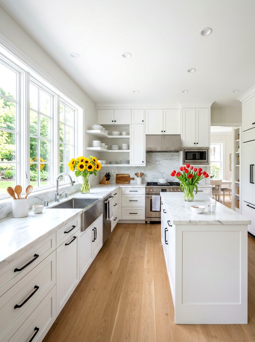 Bright White Floral Kitchen - 30 flower market kitchen ideas