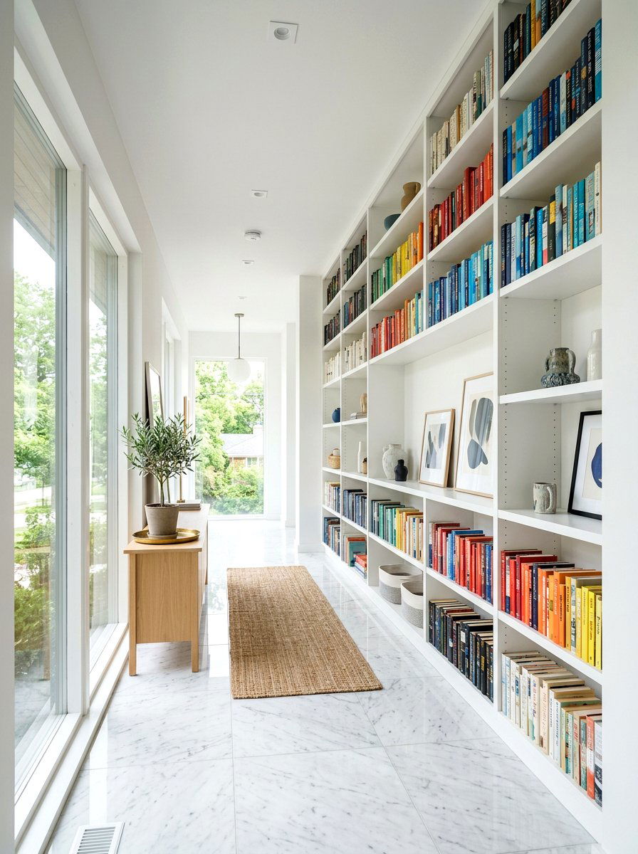 Bright White Hallway Shelves - 30 reading hallway ideas