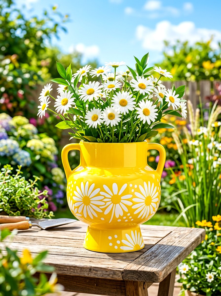 Bright Yellow Ceramic Accent - 30 porch column planter ideas