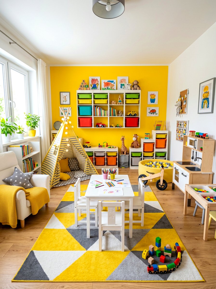 Bright Yellow Playroom - 30 attic playroom ideas
