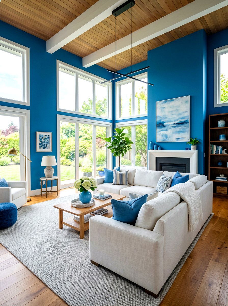 Bright blue living room - 30 happy color living room ideas