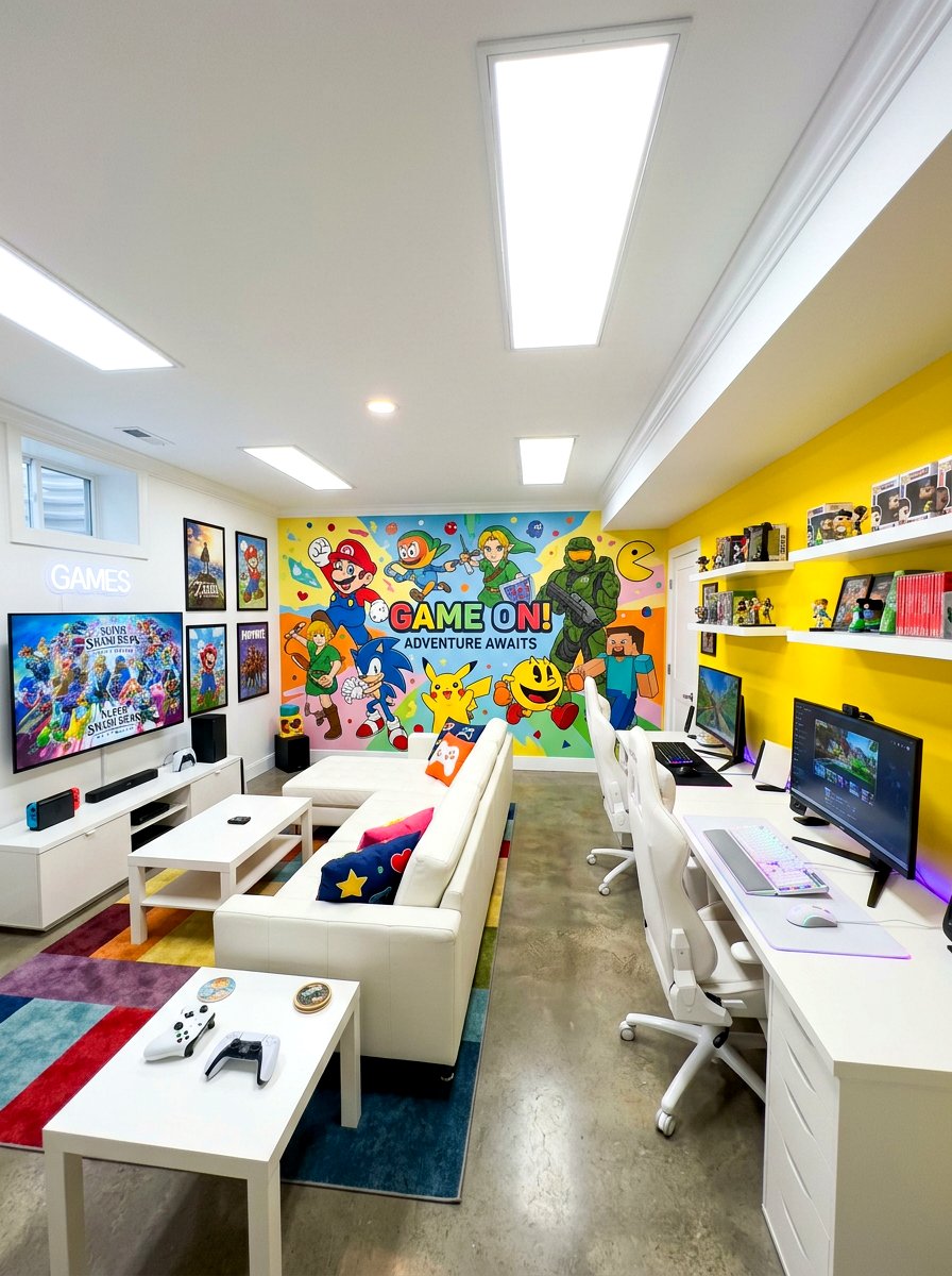 Bright game room basement - 30 basement game room ideas