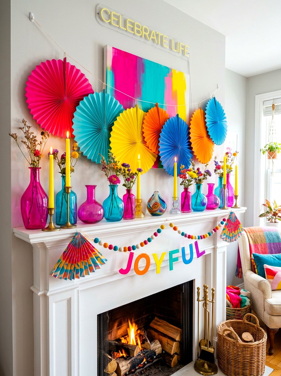 Bright mantel - 30 summer mantel decor ideas
