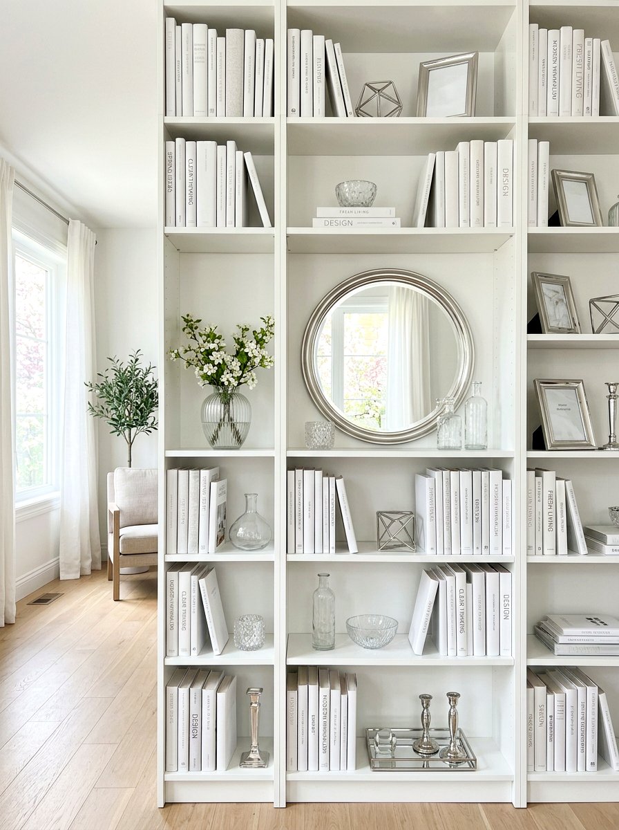 Bright spring bookshelf - 30 bookshelf spring styling ideas