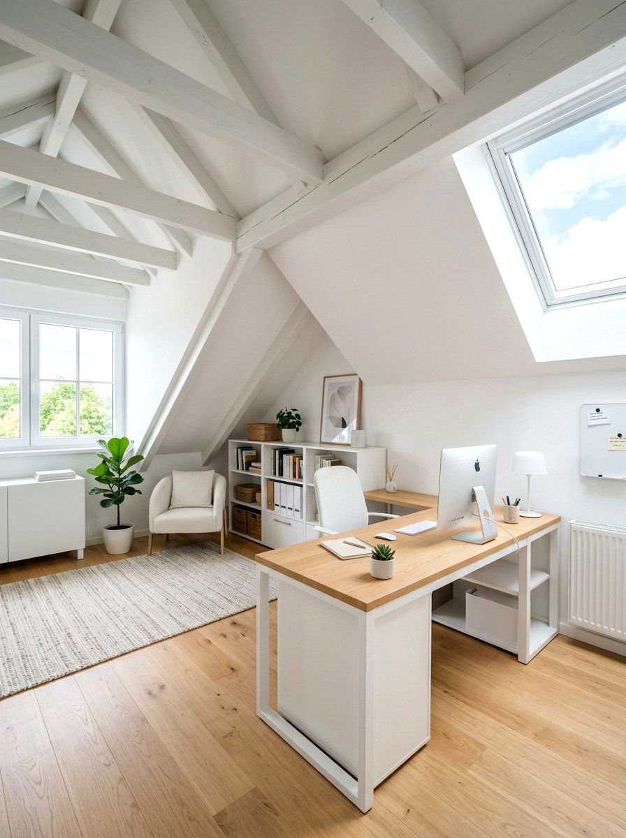 Bright white attic office - 30 attic office ideas