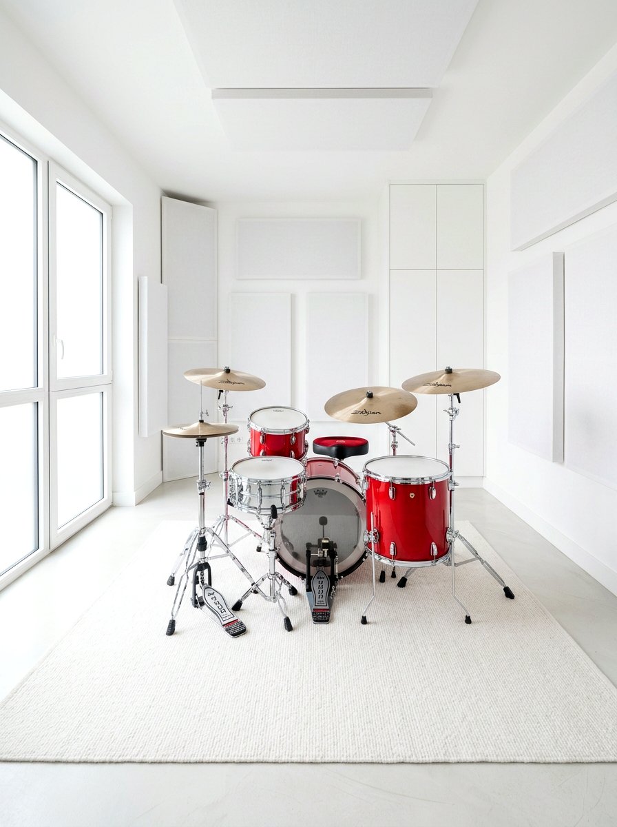 Bright white drum room - 30 drum room ideas
