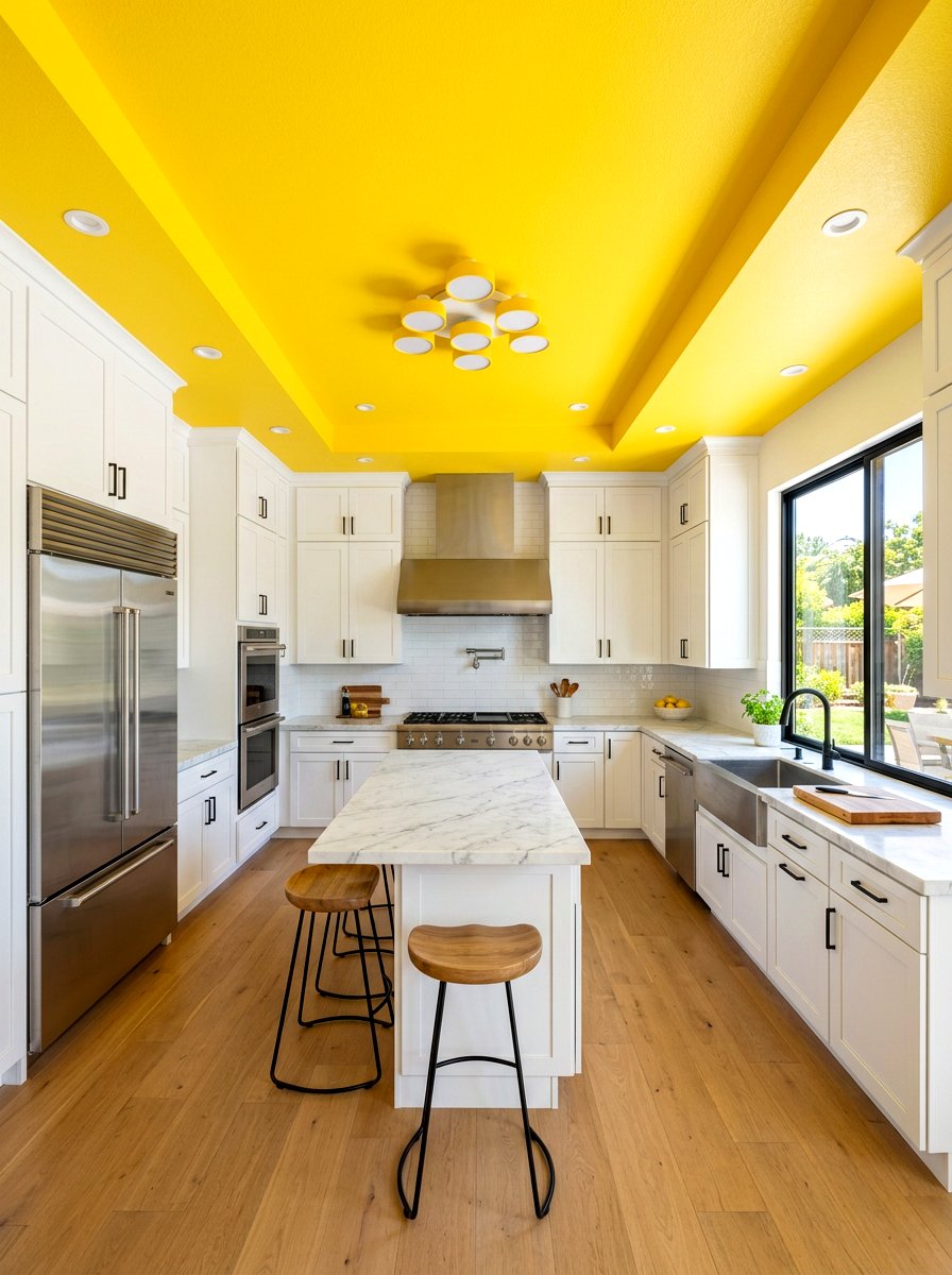 Bright yellow ceiling - 30 painted ceiling ideas