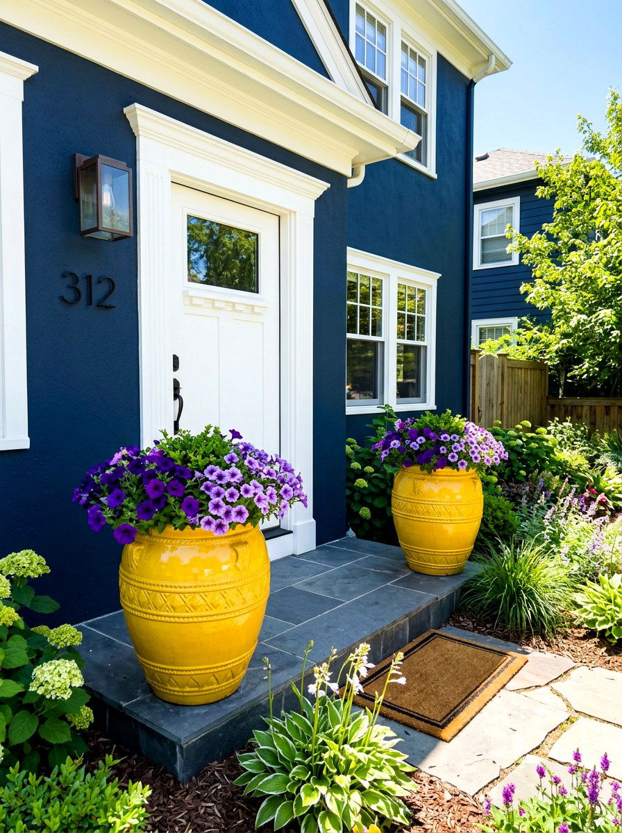 Bright yellow front door pots - 30 front porch planter ideas