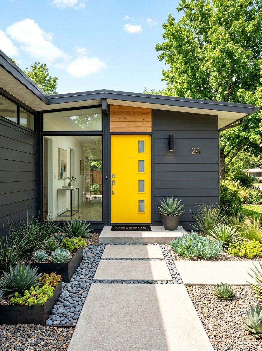 Bright yellow front door - 30 front door color ideas