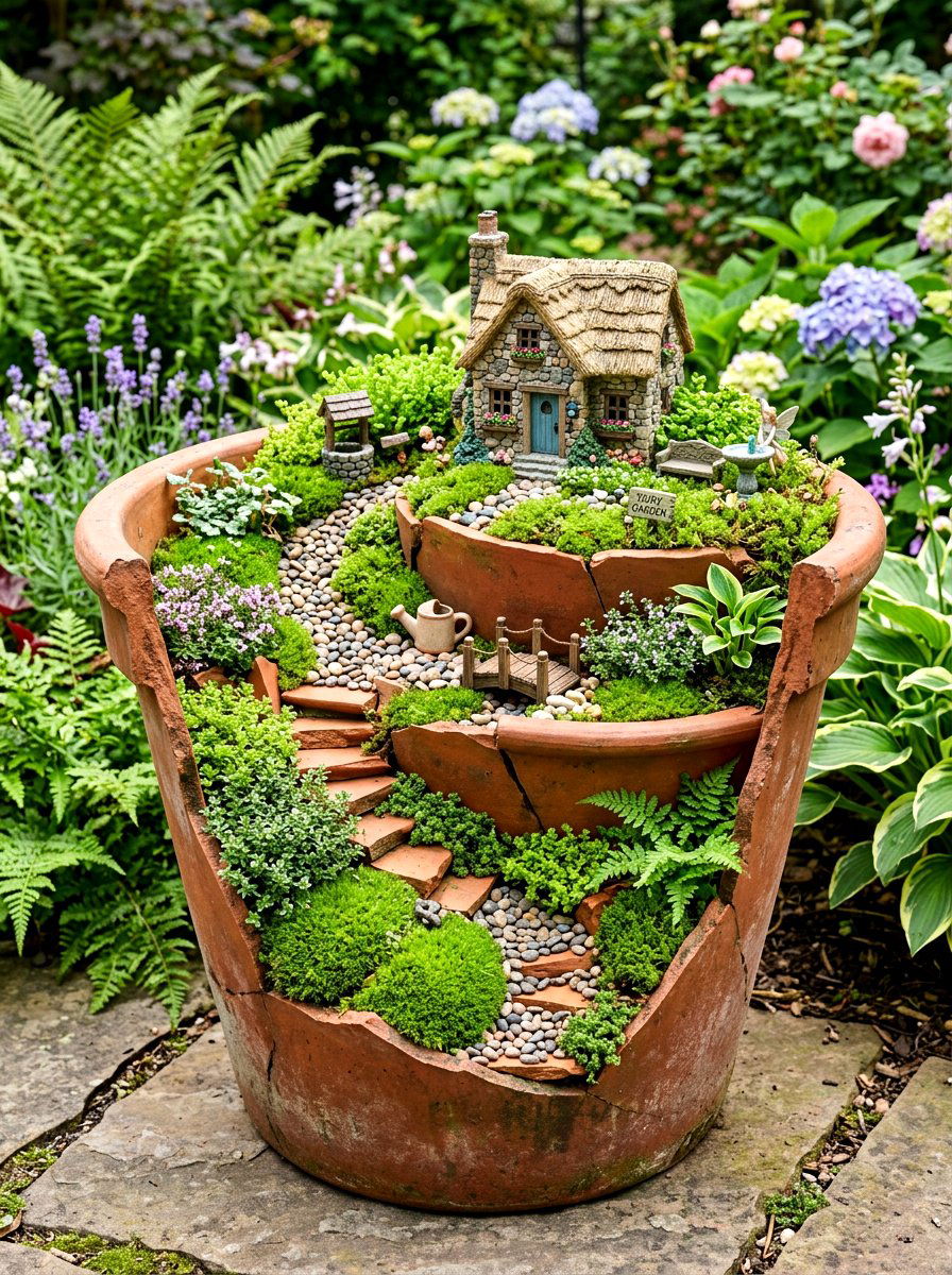 Broken Pot Fairy Garden - 30 miniature fairy garden ideas
