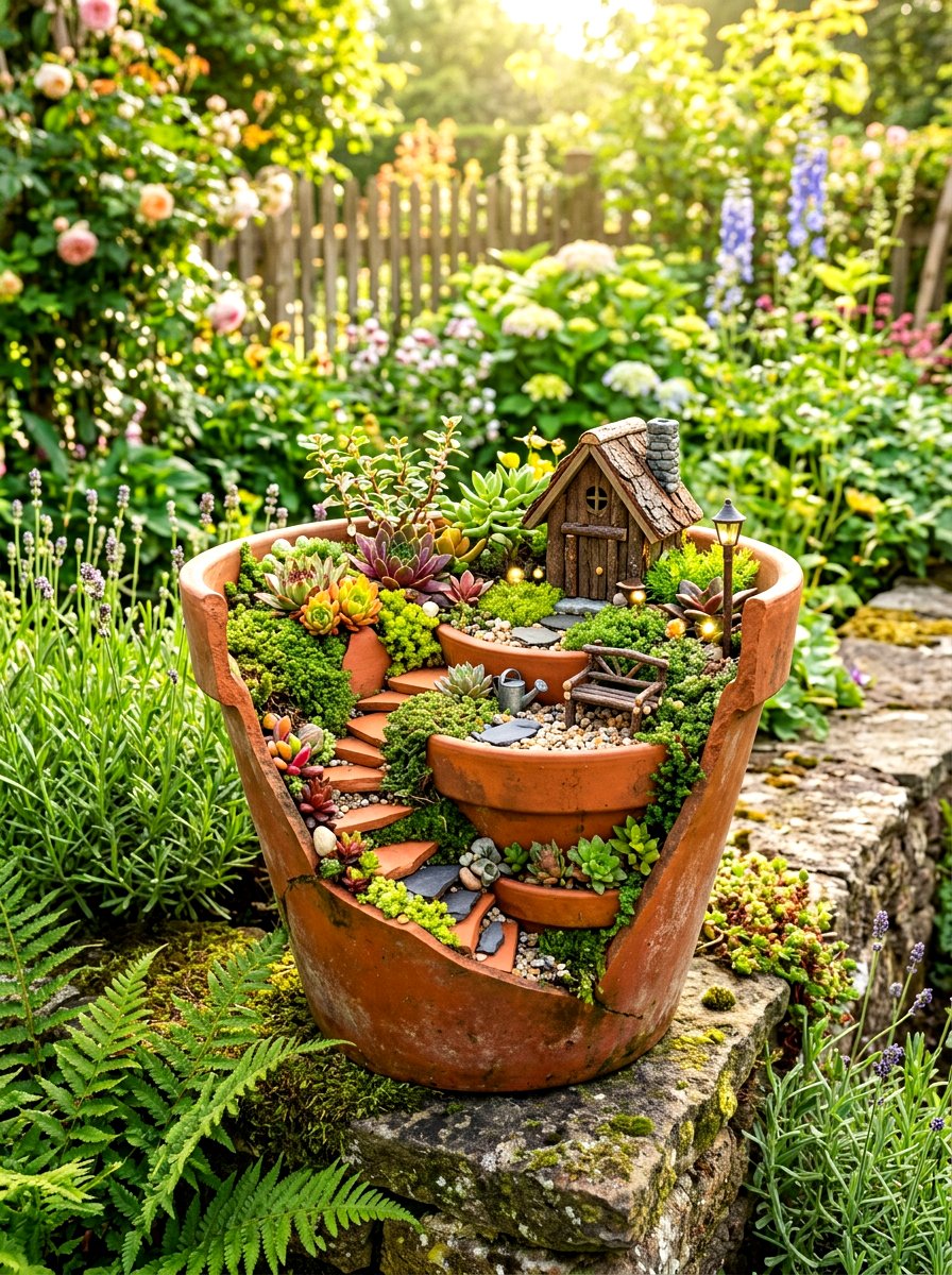 Broken Pot Fairy Garden - 30 fairy garden ideas