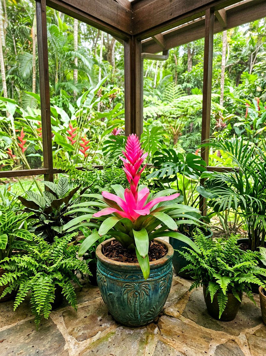 Bromeliad Tropical Shade Pot - 30 shade container garden ideas