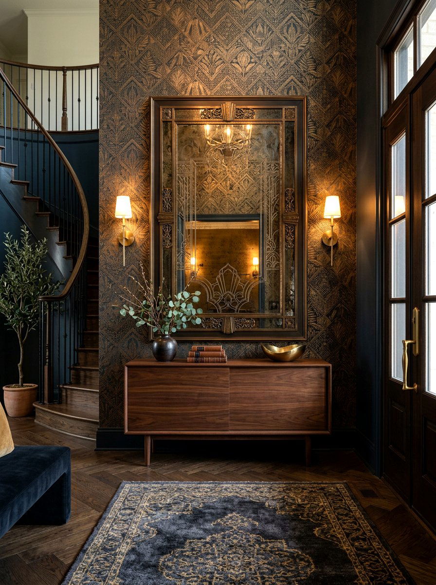 Bronze Mirror Foyer Panel - 30 mirror wrapped foyer ideas