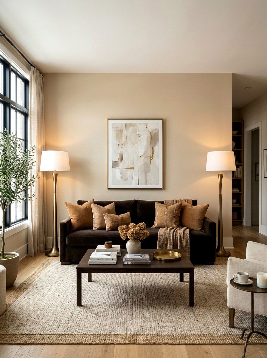 Bronze floor lamps - 30 tonal brown living room ideas