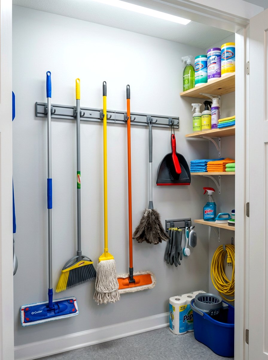 Broom And Mop Rack - 30 utility closet shelving ideas