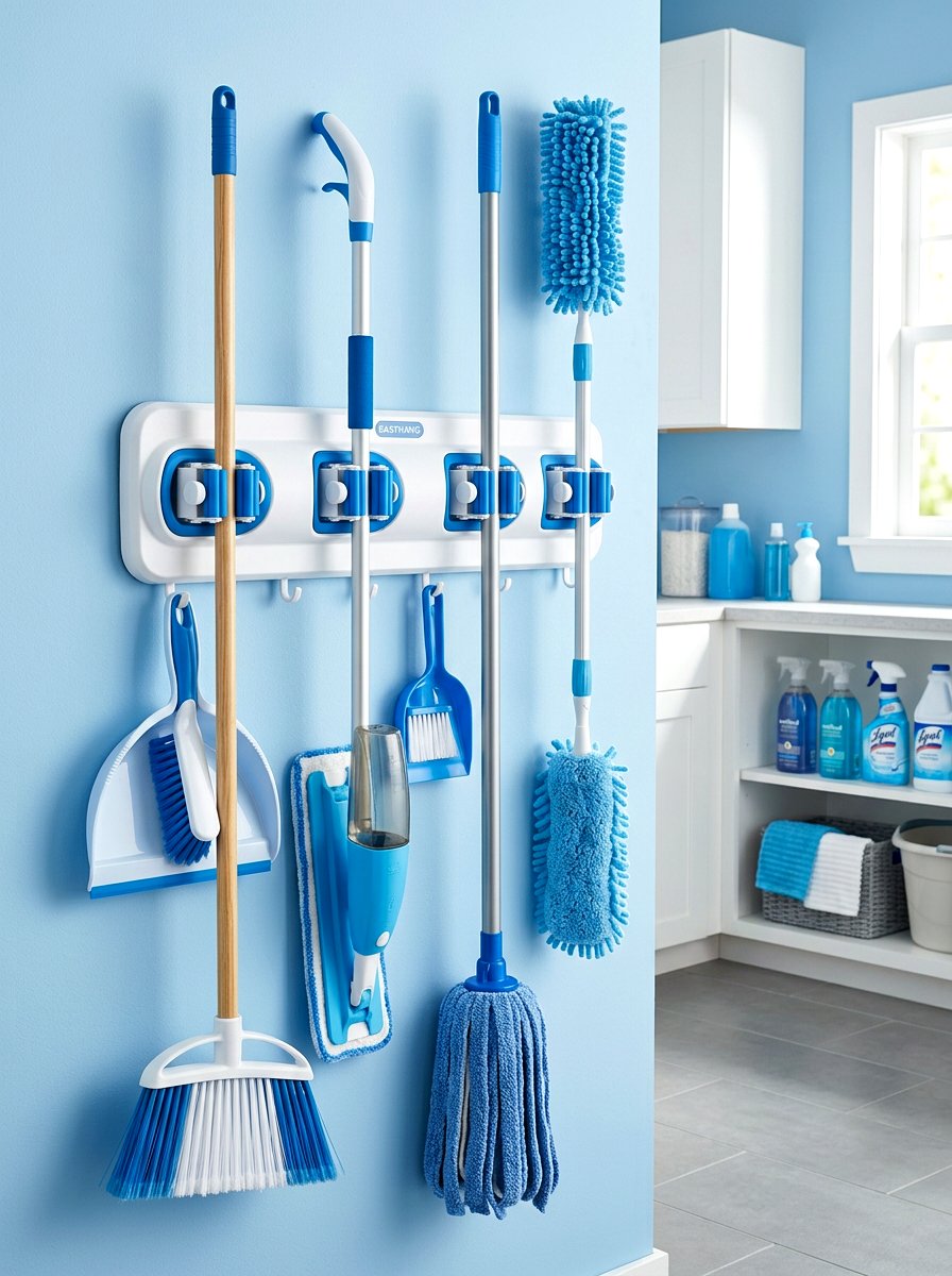 Broom and mop wall holder - 30 garage wall storage ideas