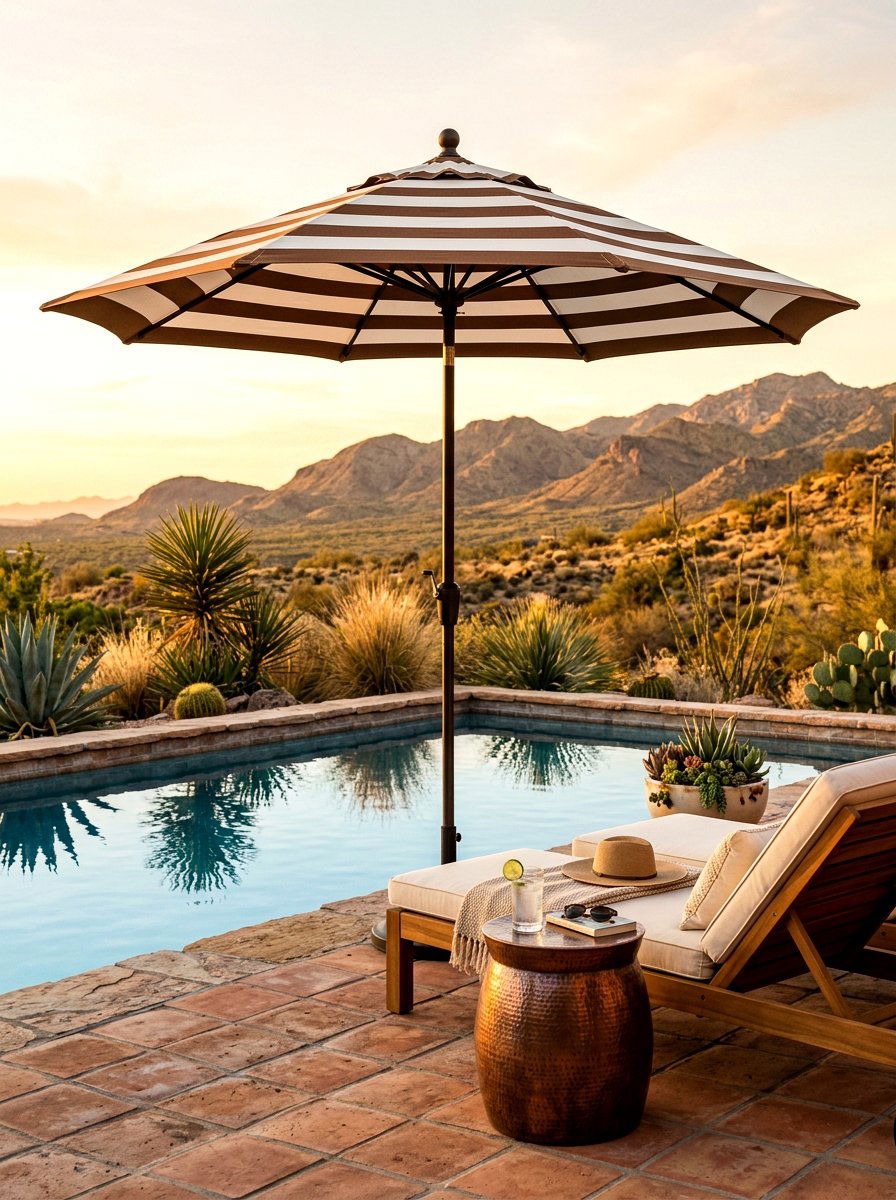 Brown And White Striped Pool Umbrella - 30 poolside striped umbrellas ideas