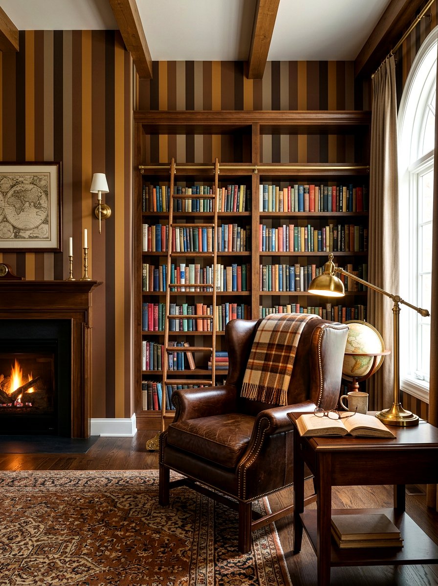 Brown Earthy Stripe Library - 30 stripe drench room ideas