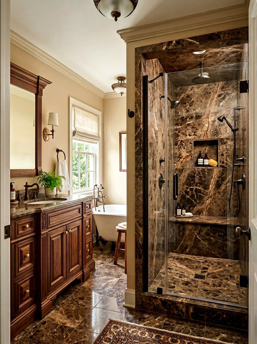 Brown Granite Shower - 30 stone slab shower ideas