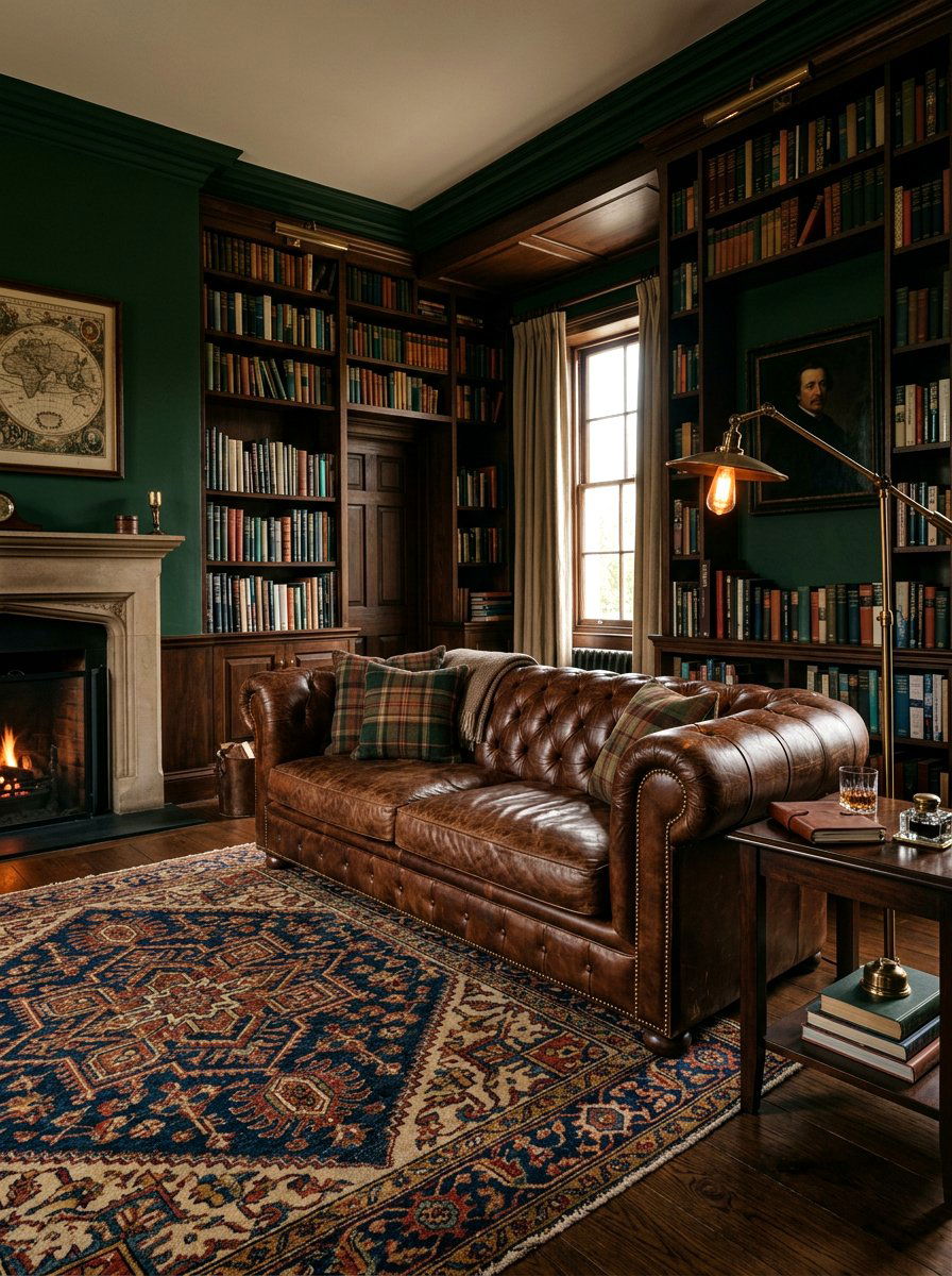Brown Leather Sofa - 30 moody hotel lobby living room ideas