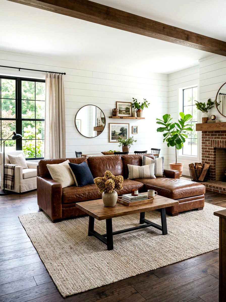 Brown Leather Sofa - 30 rustic living room ideas