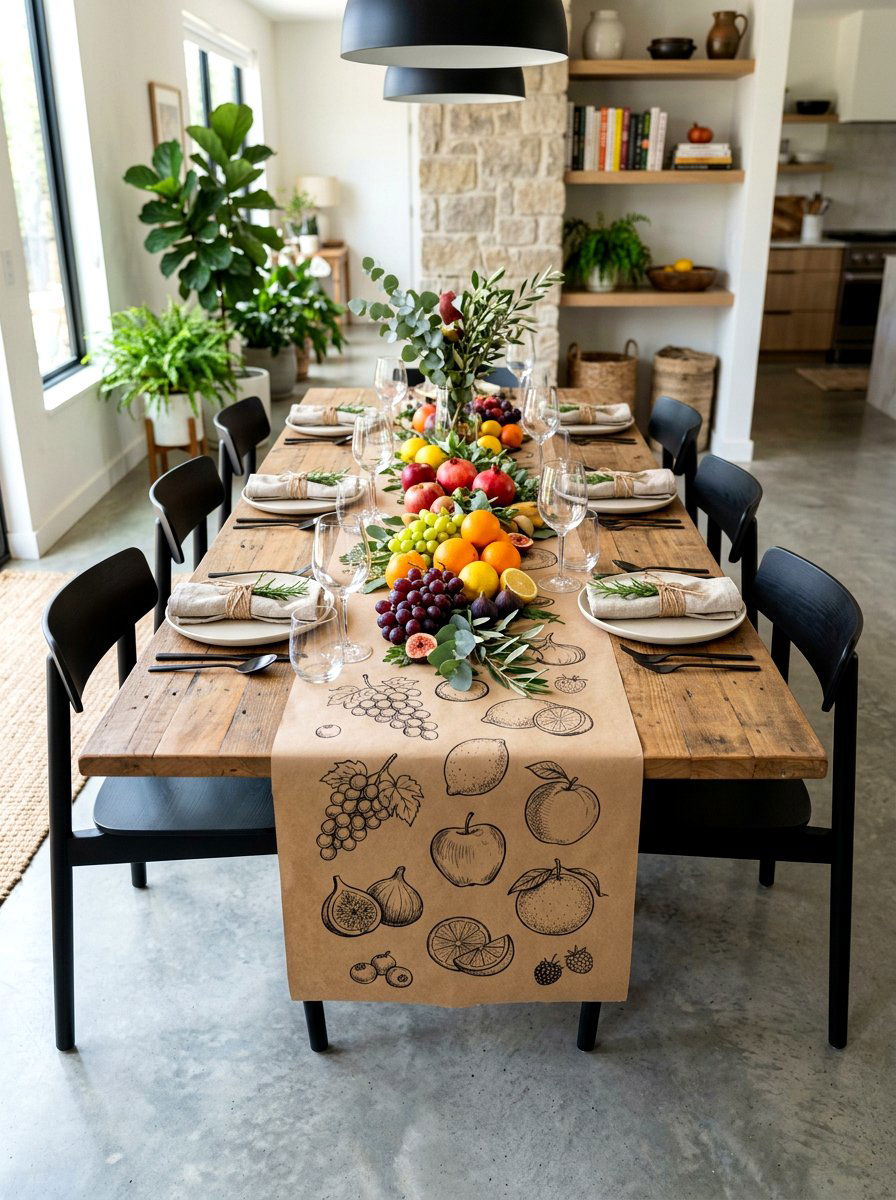 Brown Paper Runner Fruit Sketch - 30 fruit market tablescape ideas