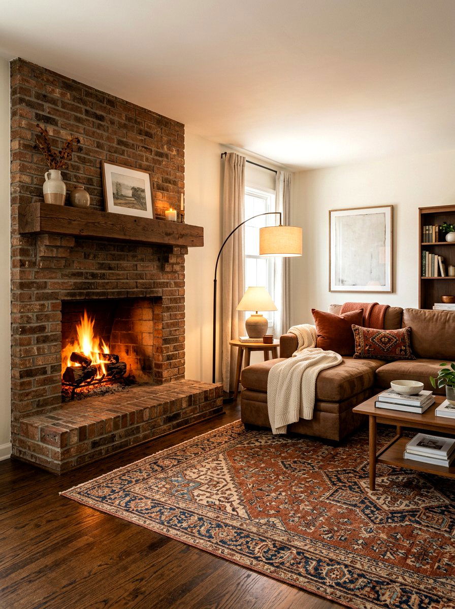 Brown Sofa Brick Fireplace - 30 brown sofa living room ideas